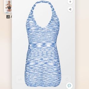 blue and white crochet dress